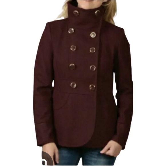 Kenneth Cole Wool Blend Peacoat Feminine Preppy Fall Jacket Burgundy Sz 10 - Picture 1 of 13